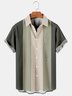 Mens Color-block Striped Casual Breathable Short Sleeve Bowling Shirts