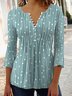 Geometric Printed Jersey Casual Three Quarter Sleeve Plus Size Tops