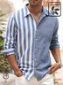 Men's Casual Striped Print Long Sleeve Shirts Cotton Linen Button Up Big and Tall Shirts