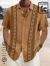  Cotton Linen Ethnic Aztec Pattern Retro Bowling Shirt Oversized Vacation Aloha Shirt