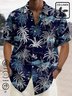  Linen Hawaiian Coconut Tree Blue Print Chest Bag Shirt Plus Size Holiday Shirt