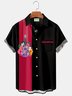 Hawaiian guitar flower vintage bowling men's pocket button shirt