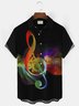 Mens Music Note Print Lapel Casual Loose Short Sleeve Hawaiian Shirt
