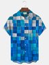 JoyMitty Hawaiian Geometric Block Men's Button Down Pocket Shirt