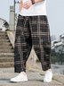 JoyMitty Ethnic Style Loose Plus Size Harem Pants Men's Plaid Color Matching Casual Nine Point Wide Leg Casual Pants