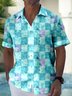 Water Ripple Checkerboard Print Beach Men's Hawaiian Oversized Shirt with Pockets