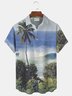 JoyMitty Seaside Coconut Tree Scenery Print Beach Men's Hawaiian Oversized Shirt with Pockets