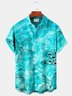 Beach Vacation Light Green Men's Hawaiian Shirts Pool Water Ripple Starfish Art Large Size Aloha Camp Pocket Shirts