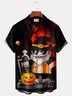 JoyMitty Holiday Casual Halloween Black Men's Shirts Coconut Tree Pumpkin Castle Stretch Aloha Camp Pocket Shirts