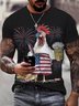 JoyMitty American Flag Rooster Print Beach Men's Hawaiian Oversized Short Sleeve T-Shirt