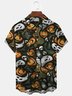 JoyMitty Halloween Pumpkin Skull Print Men's Button Pocket Short Sleeve Shirt