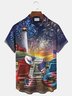 American Flag Fireworks Print Beach Men's Hawaiian Oversized Short Sleeve Shirt with Pockets