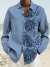 JoyMitty Beach Holiday Palm Leaf Blue Men's Long Sleeve Casual Shirts Stretch Plus Size Aloha Camp Shirts