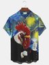 JoyMitty Art Abstract Rooster Print Beach Men's Hawaiian Oversized Short Sleeve Shirt with Pockets