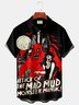 Halloween Scary Cartoon Black Men's Casual Shirts Stretch Plus Size Pin up Girl Aloha Camp Button Shirts