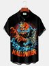 Halloween Pumpkin Monster Black Men's Casual Shirts Stretch Oversized Aloha Camp Button Down Shirts