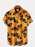 Halloween Orange Men's Hawaiian Shirts Pumpkin Monster Bat Stretch Plus Size Aloha Camp Button-Down Shirts