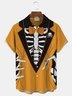 Halloween Fun Skull Print Men's Button Pocket Short Sleeve Shirt