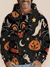 JoyMitty Halloween Cartoon Men's Black Hoodies Black Cat Spider Pumpkin Spooky Fun Plus Size Knit Pullover Sweatshirts