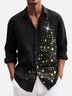 JoyMitty Christmas Black Men's Long Sleeve Shirts Glitter Gold Christmas Tree Stretch Oversized Button Shirts