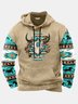 JoyMitty Men's Aztec Western Bull Skull Print Vintage Drawstring Hoodies