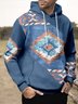 JoyMitty Men's Vintage Azcot Geometric Print Drawstring Hoodie