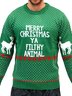 JoyMitty Christmas Holiday Casual Green Men's Round Neck Pullover Ugly Sweater Elk Letter Art Casual Tops
