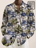JoyMitty Vintage Art Floral Men's Long Sleeve Shirts Coconut Palm Tree Stretch Oversized Aloha Camp Button Shirts
