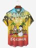 Christmas Beach Vacation Red Men's Hawaiian Shirts Gradient Mele Kalikimaka Fun Santa Pocket Shirts