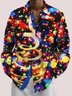 Christmas Neon Men's Printed Holiday Shirt Stretch Aloha Pocket Cartoon Camping Shirt