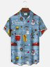 Christmas Holiday 50‘s Vintage Cartoon Men's Shirts Stretch Christmas Tree Snowman Fun Camp Pocket Art Shirts