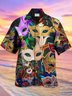 Mardi Gras Holiday Purple Men's Hawaiian Shirts Art Mask Fun Aloha Stretch Button Camping Pocket Shirt Big Tall