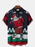 Christmas Holiday Blue Men's Fun Cartoon Santa Golf Art Check Camp Pocket Shirts Big Tall