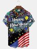 New Year Flag Fireworks Print Men's Button Pocket Shirt