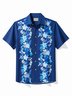 JoyMitty Beach Holiday Casual Deep Blue Men's Guayabera Cool Ice Shirts Floral Sweat-wicking Hawaiian Pocket Camp Shirts